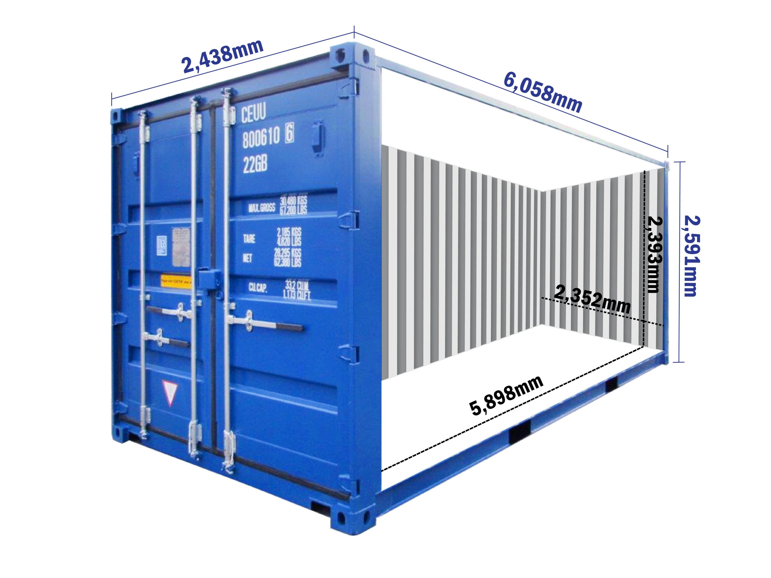 Dimension of 20ft General Purpose Shipping Container Inside Outside Dimension